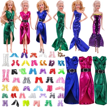 Барби Кожени Облекла + случайна Раздаване на 1 чифт обувки За 11,5 инча Кукла Барби и 1/6 BJD Blythe Благородна Вечерна Рокля, Подарък За Момичета