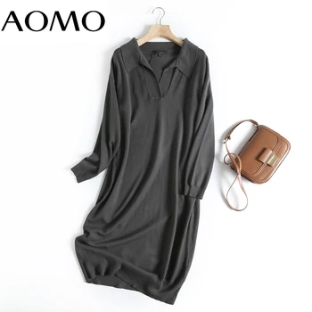 AOMO 2022 Модно Дамско Елегантна Рокля-пуловер от 90% Вълна, Свободно Женствена Рокля Midi-Високо Качество с Дълъг Ръкав 6D130A