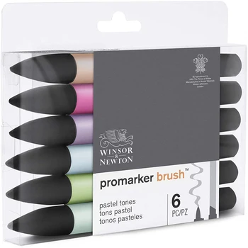 Winsor & Newton 6/12 цветове Promarker Пискюл-маркер с двойни връхчета (по-Мек връх/Твърд накрайник)