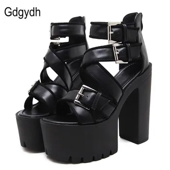 Gdgydh/ Черни Сандали с отворени пръсти, Дамски Обувки на платформа, Сандали на Дебел ток, Марка Дизайнерски Пикантен Дамски обувки от мека кожа, Лятна