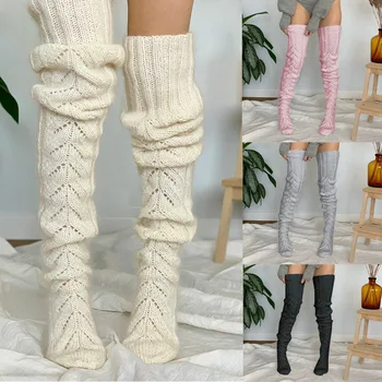 Crochet Гамаши, Обикновена Куха Мрежести Дълги Чорапи Над Коляното, Дамски Зимни Вълнени Чорапи, Домашни Дълги Чорапи