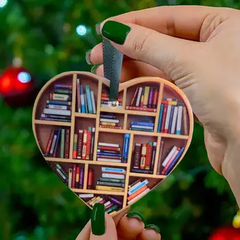 2022 Нови Коледни Любителите На Книги Във Формата На Сърце Bookshelf Висулка Акрилни Украшение Големи Коледни Топки