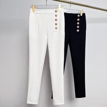2022 Пролетно-есенни Нови висококачествени Тесни Ежедневни панталони на черни и бели на цвят, универсален Обикновен дамски панталон S-2XL