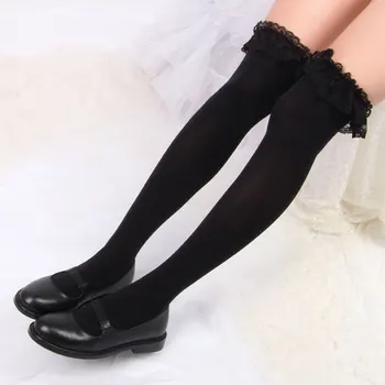 Черни Готически Дантелени Чорапи в стил Лолита 