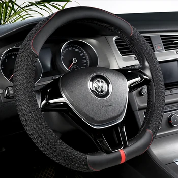 D-Образен Капак на Волана на Автомобил От Кожа + естествена Коприна Лед За Geely Atlas Emgrand EC7 Coolray VW Golf 7 Hyundai Santa fe 2014-2021