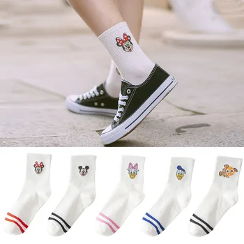 5 двойки/лот, дамски чорапи в корейски стил, чорапи с мультяшными животни, кавайные чорапи с мишката, Памучни красиви Дълги Бели чорапи, Ежедневните весели забавни Чорапи