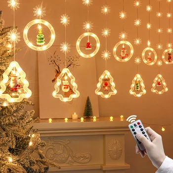 Снежинка Led Струнен Завесата На Светлината На Коледна Украса За Дома Подвесная Венец Коледно Дърво Украшение 2022 Коледен Подарък На Нова Година
