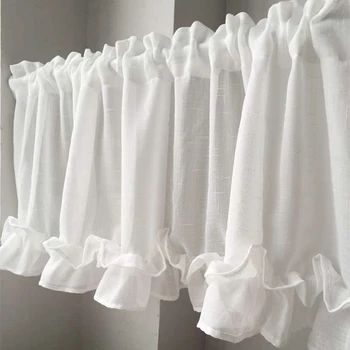 Бяла Половината Завеса Модни утайка от Прежди С Дантела във формата на Листа на Лотос, Чист Къс Завеса за Бар, Врата на Кухненски Шкаф, Детска Стая