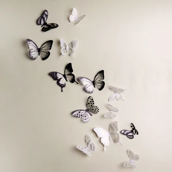 18 БР. 3D Ефект Кристални Пеперуди Стикер на Стената Черен, Бял Цвят на Красива Пеперуда за Детска Стая Стикери за Стена за Декорация на Дома