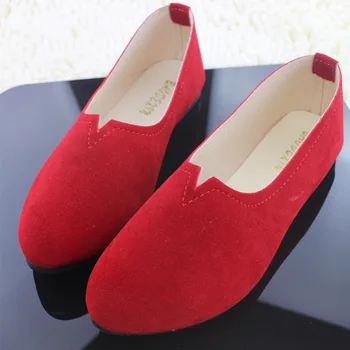 Дамски пролетно корея замшевая дамски обувки на равна подметка цвят карамел, модни дамски обувки за баба, дамски обувки големи размери, върху плоска подметка