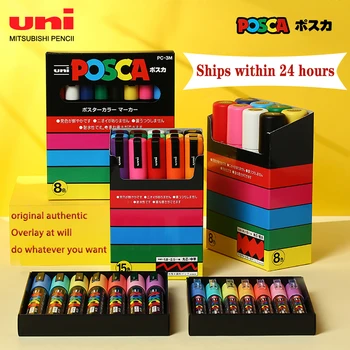 Японски Канцеларски материали UNI POSCA Набор от Маркери PC-1M/3M/5M ПОП-Плакат на Графити, Рекламни Дръжка Боя, Маркер, за да проверите За Рисуване Caneta