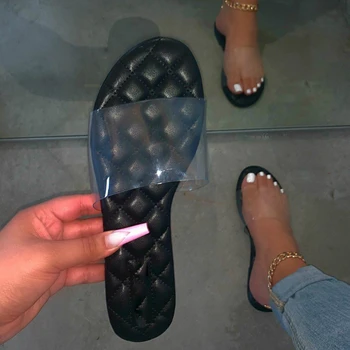 Дамски чехли, Новост лятото на 2022 година, Прозрачна обувки на равна подметка, Однотонная Стелка, Модерни Ежедневни чехли за баня, градинска дамски обувки
