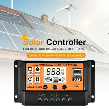 100A Контролер за Зареждане на Слънчева Енергия, Двойно USB 12/24, Автоматична Слънчеви панели, Контролери на заряд на Батерията, Регулатор на напрежение MPPT/PWM