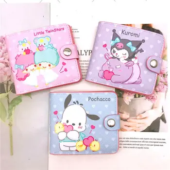 Жена портфейл Sanrioed Hello Kitty Kawaii Cinnamoroll Kuromi Mymelody Аниме Пу Чантата с няколко Карти за Момичета Подарък Мини-портфейл за Монети