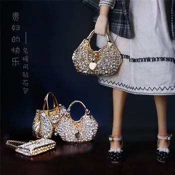 Чанта за кукли BJD подходящ за размера на 1/6 Blythe, стил, пълен комплект, чанта с диаманти, подпори за фотосесия, аксесоари за кукли