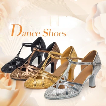 Модни Дамски Обувки за танци балната зала, Блестяща Модерни Танцови Обувки със Затворени Пръсти, Обувки за салса, балната зала танго, латино танци, Обувки за Момичета, Дамски