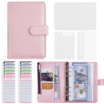 Новата Система Организатор За Пари в Пликове от Изкуствена Кожа A6 Биндер Budget Planner Notebook с Прозрачни Джобове с Цип, Бюджетни Чаршафите